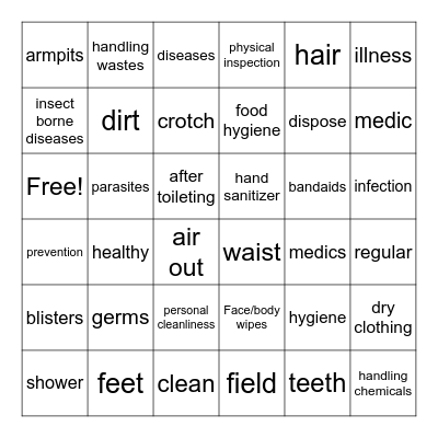 Hygiene bingo Card