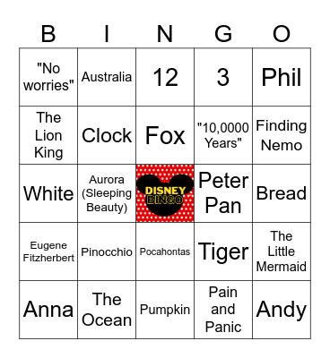 Disney Movie Trivia Bingo Card