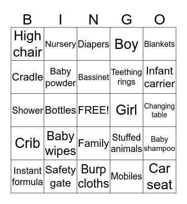 Bhakti's Baby Shower Bingo Card