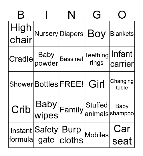 Bhakti's Baby Shower Bingo Card