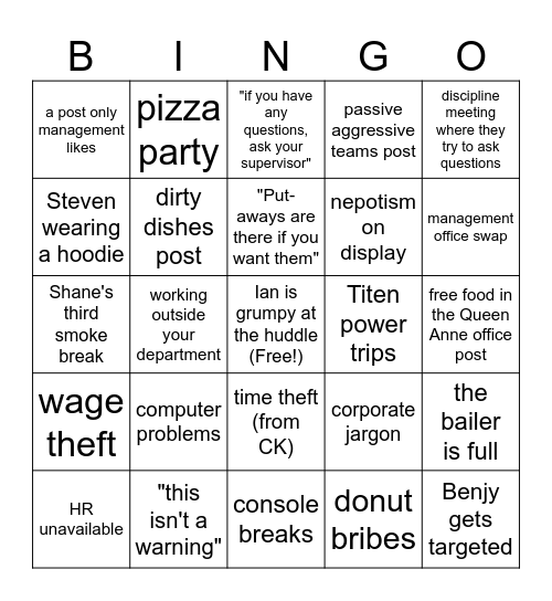 Shitty Work Bingo v 2.0 Bingo Card
