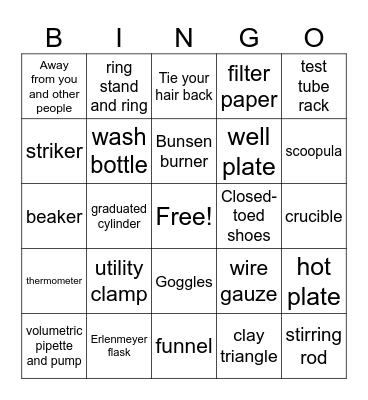 Lab Equipment & Lab Safety Bingo Card