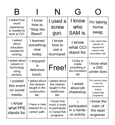 CareerTek Visit Bingo Card