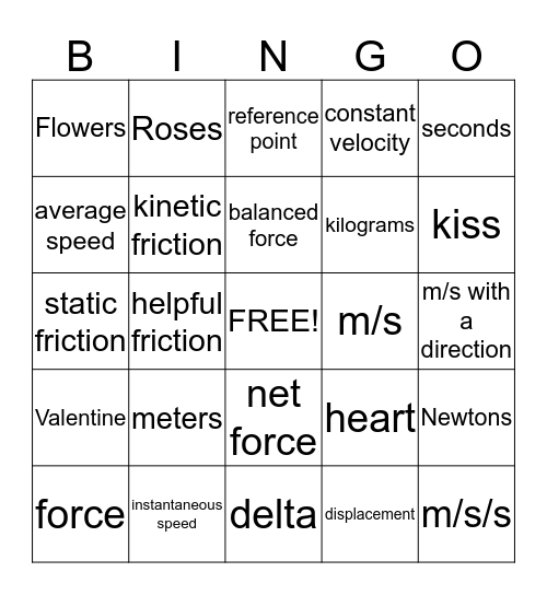Physical Science Valentine Bingo Card