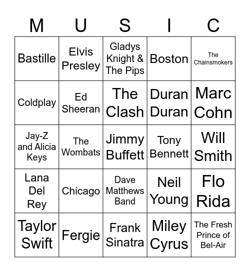 Music Bingo #76 Bingo Card