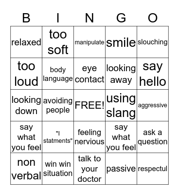 Healthy Communication Skills  Bingo Card