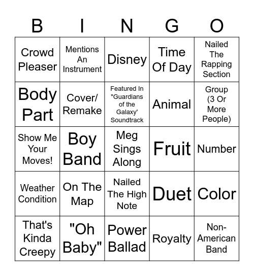 Karaoke Bingo Card