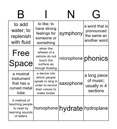 Lesson 9 Bingo Card