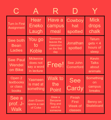 FIRST WEEK BACK BINGO Card