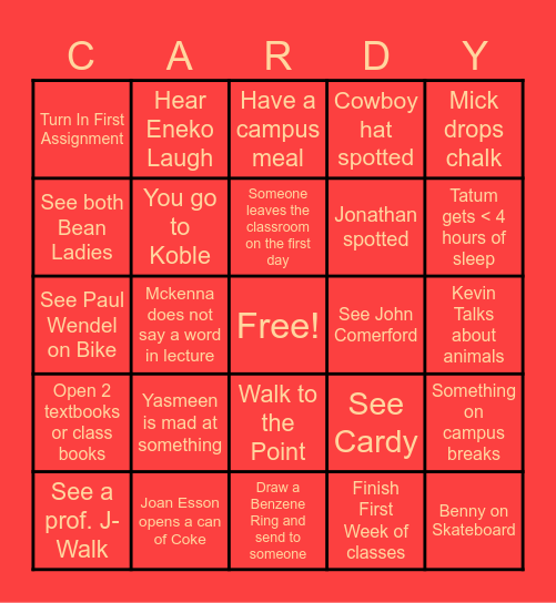 FIRST WEEK BACK BINGO Card