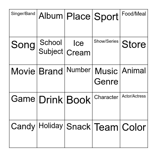 What is your favorite... Bingo Card
