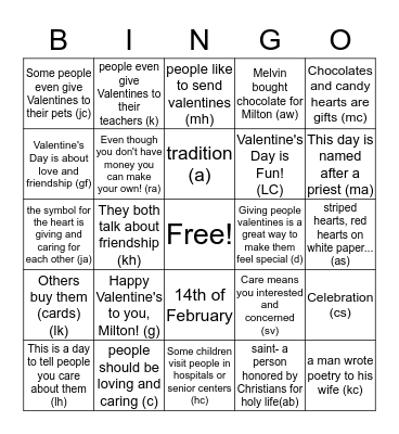 Reading about VALENTINE's DAY BINGO Card