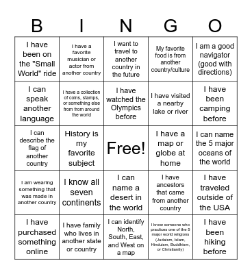 It's a Small World, After All! Bingo Card