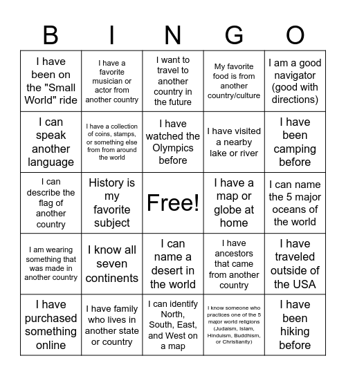 It's a Small World, After All! Bingo Card