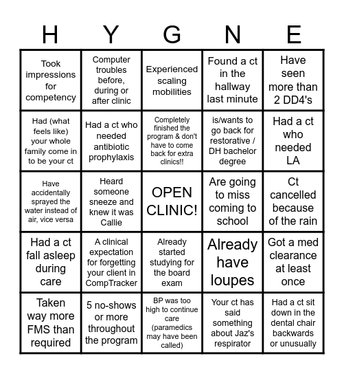 DH "BINGO" Bingo Card