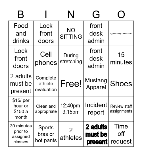 'Stang Gang Bingo Card