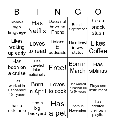 Building Culture Bingo Card