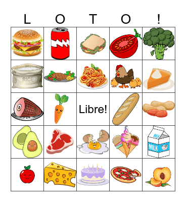 les aliments Bingo Card