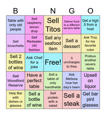 Bistro Bingo Card