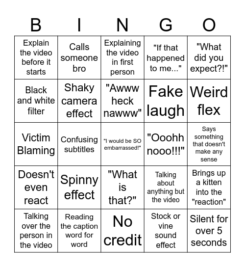 Sssniperwolf Bingo Card