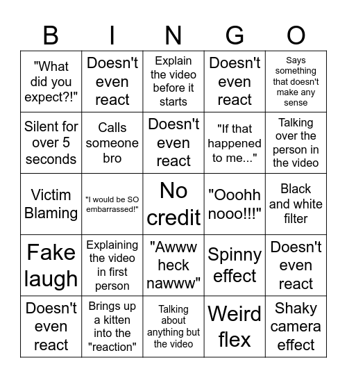 Sssniperwolf Bingo Card