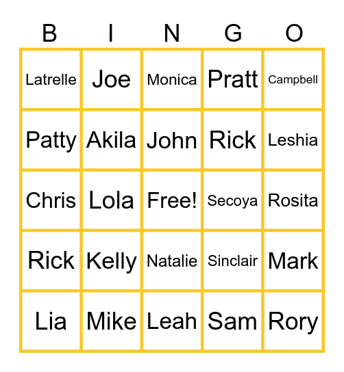 Pratt Admissions Co-Worker Bingo! Bingo Card