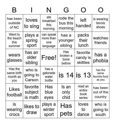 Get to Know You Bingo Card