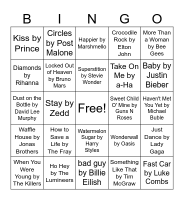 A Mix of Everything Music Bingo Card