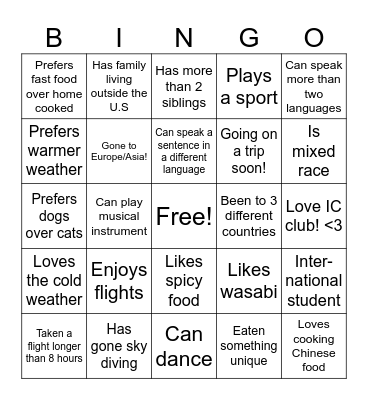 International Bingo Card