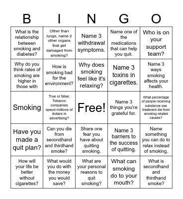 Stop Smoking Bingo! Bingo Card