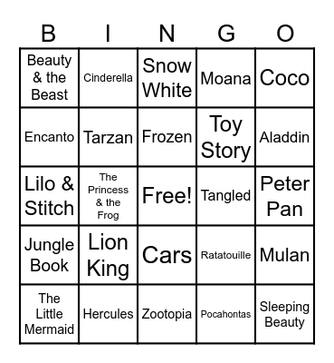 Disney Singo Bingo Card