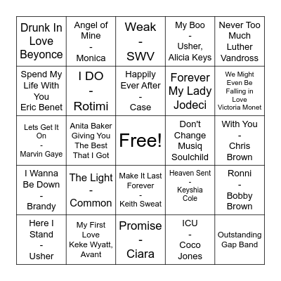 Bridal Shower Musical Bingo Card
