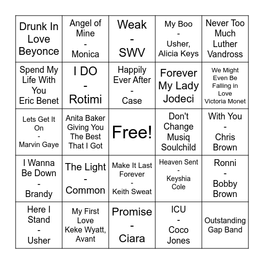 Bridal Shower Musical Bingo Card