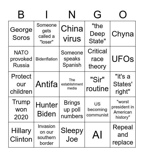 Republican Debate Bingo Card