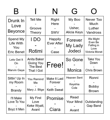 Bridal Shower Musical Bingo Card