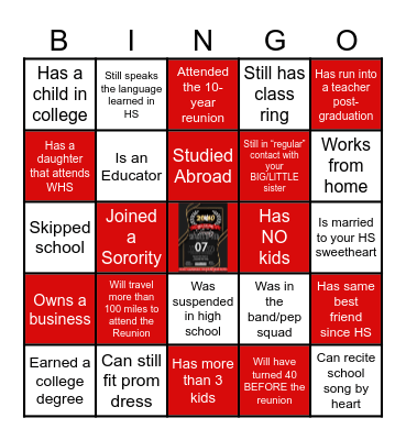 WHS c/o 2001 REUNION Bingo Card