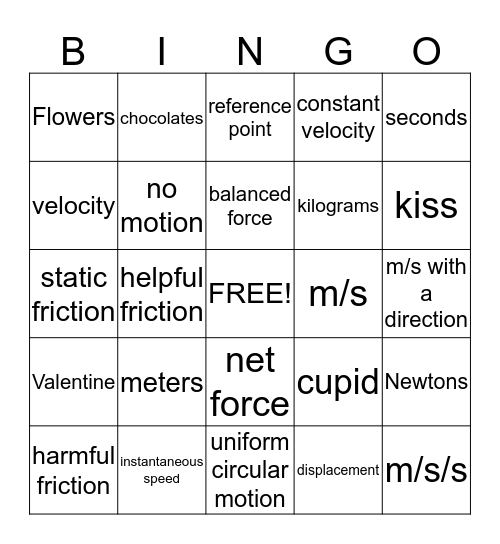 Physical Science Valentine Bingo Card