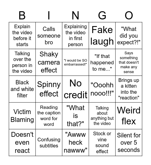 Sssniperwolf Bingo Card