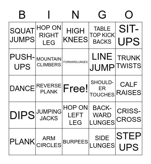 FITNESS BINGO Card