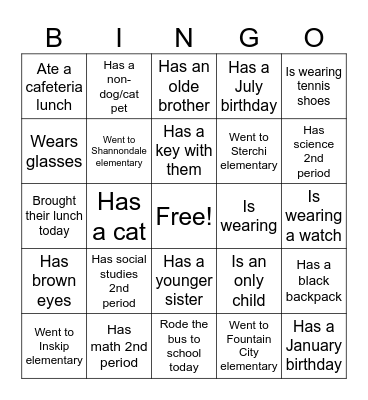 Getting to know you Bingo Card