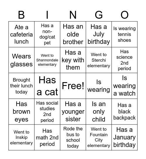 Getting to know you Bingo Card