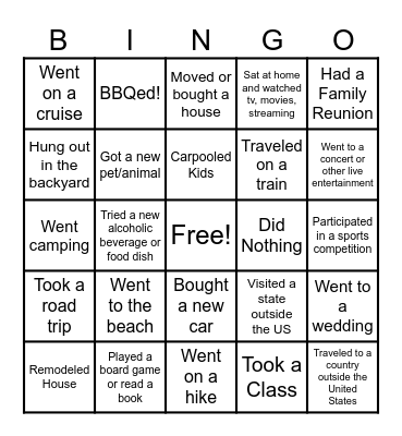 Summer Bingo Card