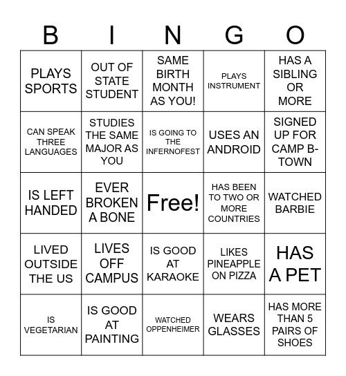 FALL WELCOME 2023 Bingo Card