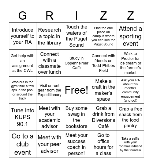 1st Month New Logger GRIZZ (Bingo) Bingo Card