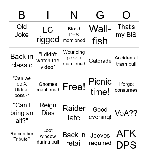 Oops, all  < A N A R C H Y > Bingo Card