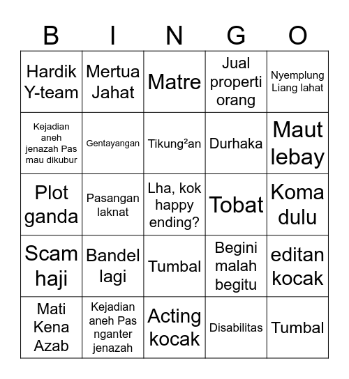 Bingo Azab Gaby. Bingo Card