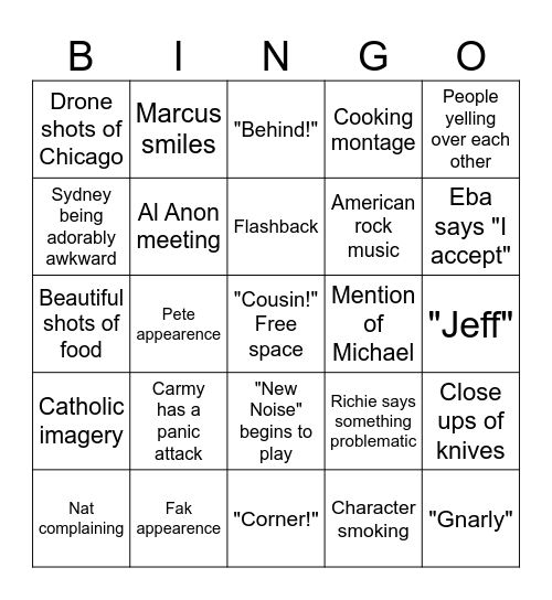 "The Bear" Bingo Card