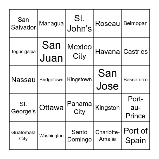 North America Bingo Card