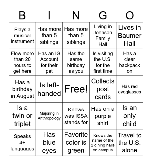 ISSA Ice Cream Social BINGO Card