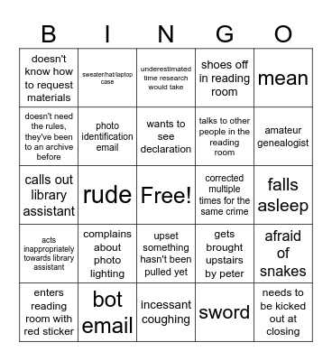 Library Assistant Bingo Card